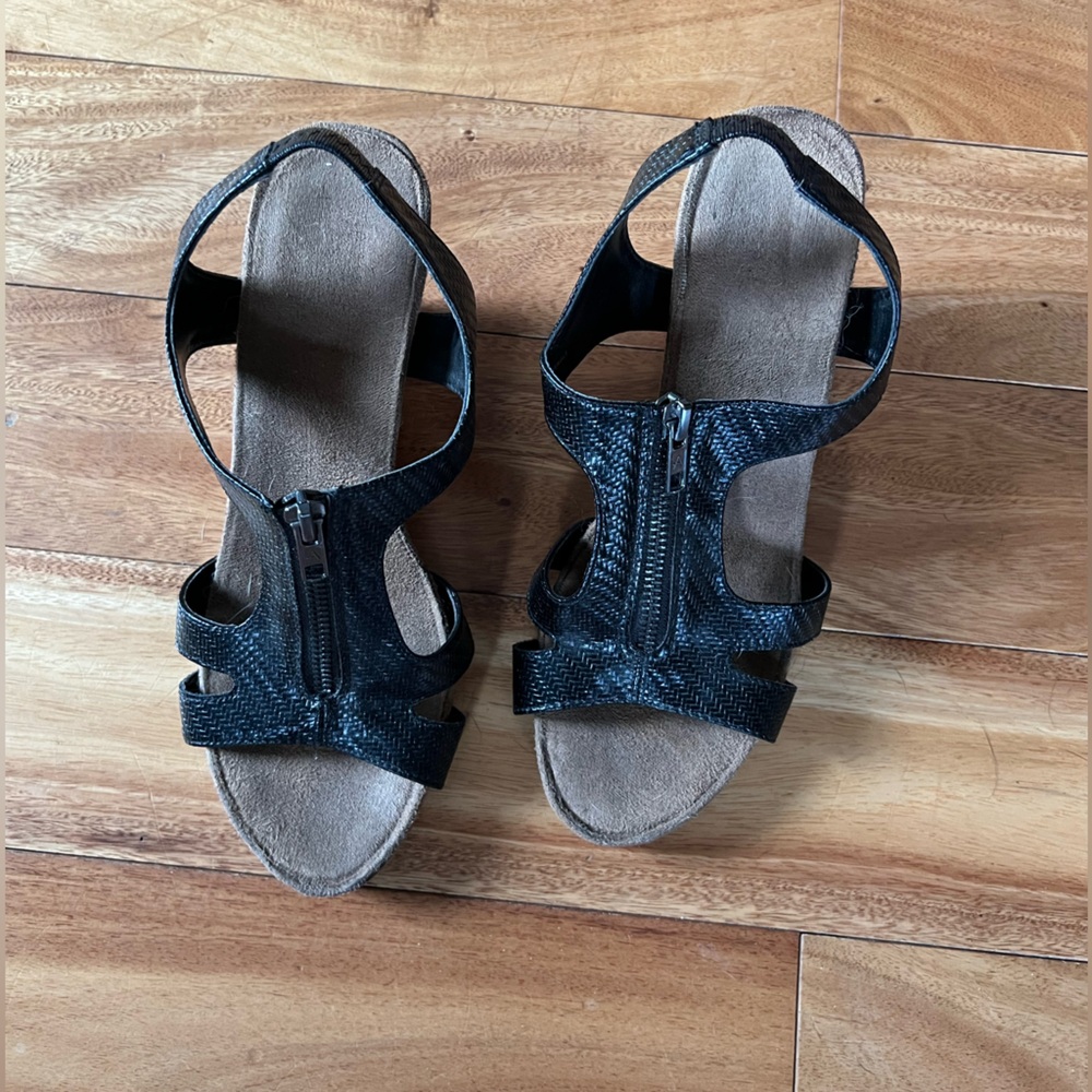 Zip Top Black Women's Wedge Sandals